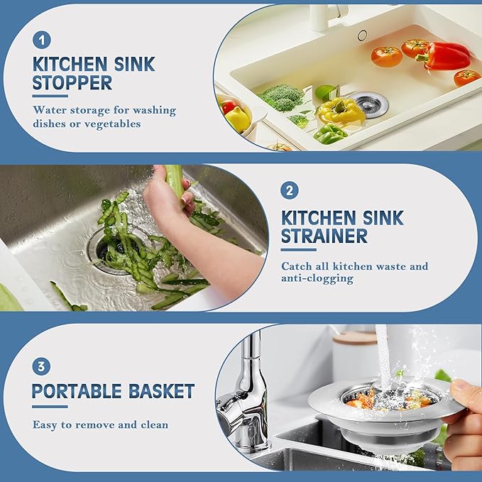 🔥LAST DAY 51% OFF-Upgraded 3 in 1 Kitchen Sink Drain Strainer