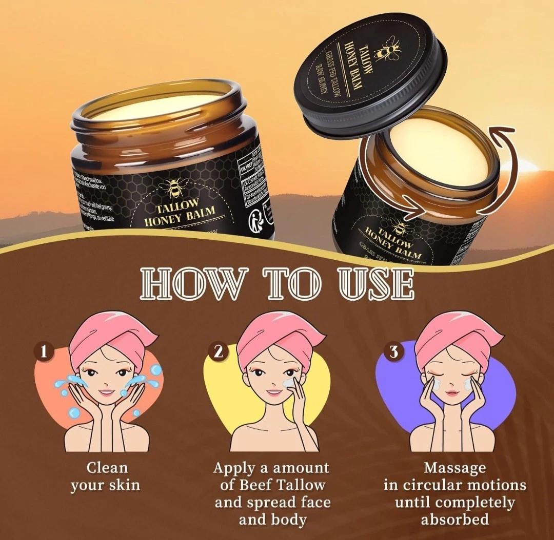 🔥 Last Day: 50% Off! 🔥 Organic Grass-Fed Tallow Balm with Raw Honey - Premium Moisturizer for Soft, Smooth Skin, Reduces Stretch Marks and Wrinkles - Handcrafted All-Natural Solution
