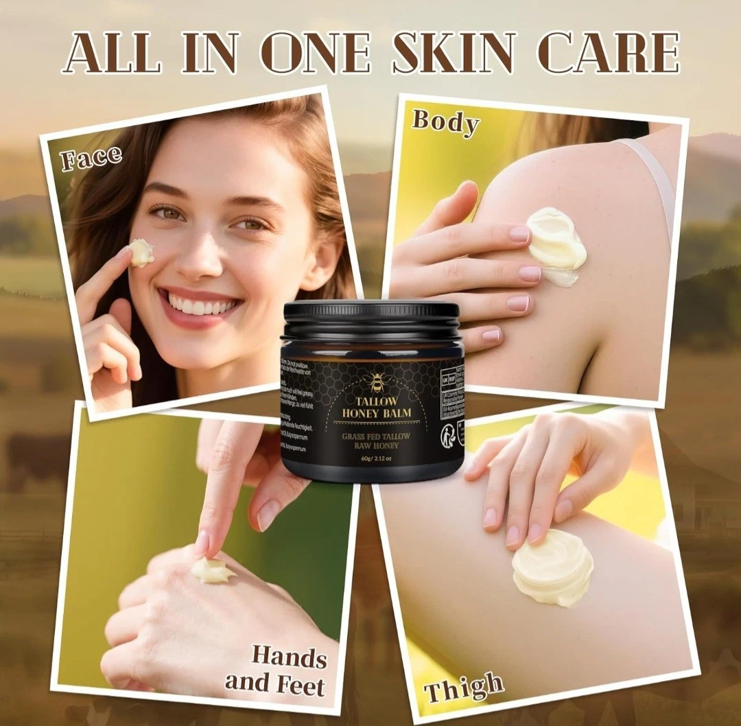 🔥 Last Day: 50% Off! 🔥 Organic Grass-Fed Tallow Balm with Raw Honey - Premium Moisturizer for Soft, Smooth Skin, Reduces Stretch Marks and Wrinkles - Handcrafted All-Natural Solution