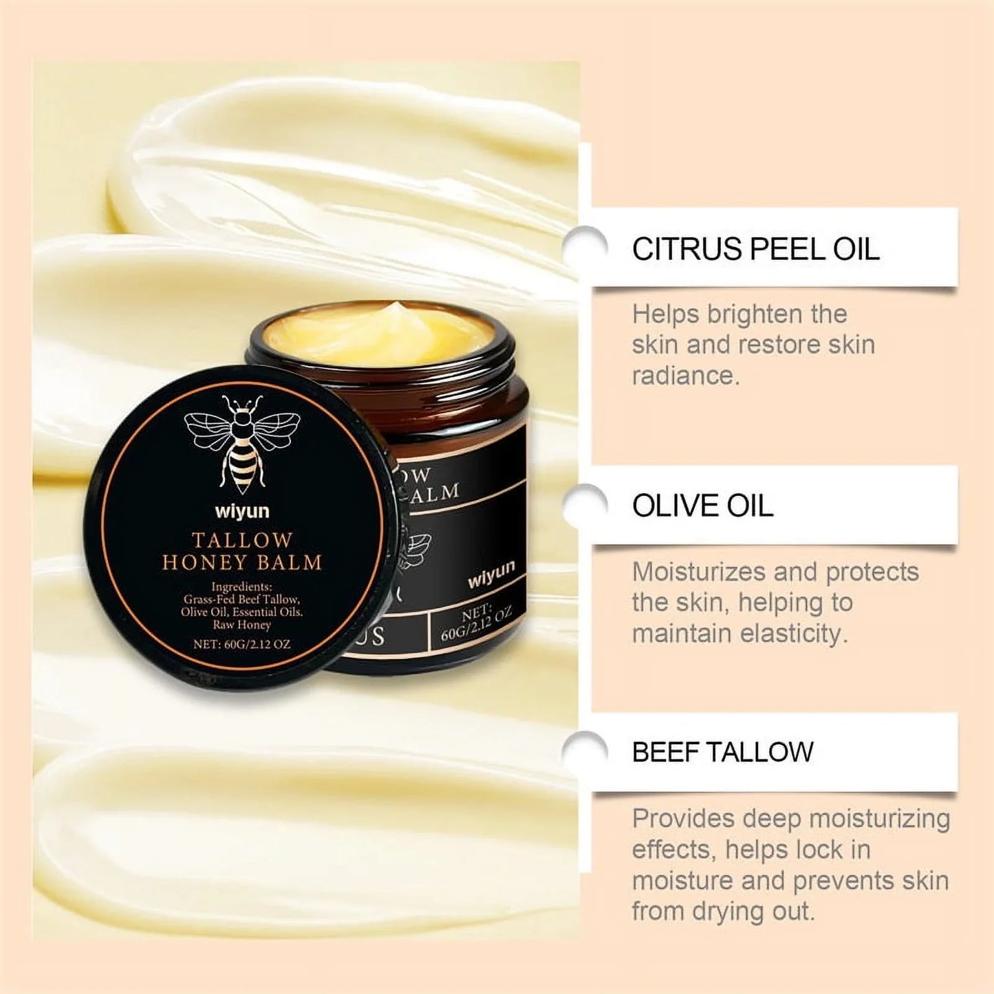 🔥 Last Day: 50% Off! 🔥 Organic Grass-Fed Tallow Balm with Raw Honey - Premium Moisturizer for Soft, Smooth Skin, Reduces Stretch Marks and Wrinkles - Handcrafted All-Natural Solution