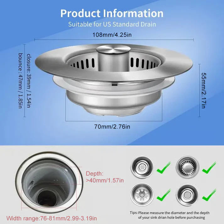 🔥LAST DAY 51% OFF-Upgraded 3 in 1 Kitchen Sink Drain Strainer