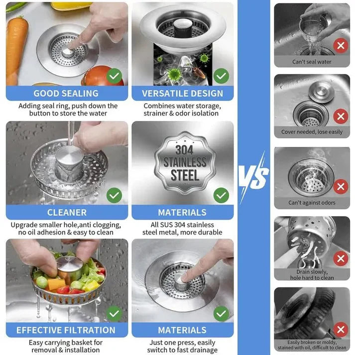 🔥LAST DAY 51% OFF-Upgraded 3 in 1 Kitchen Sink Drain Strainer