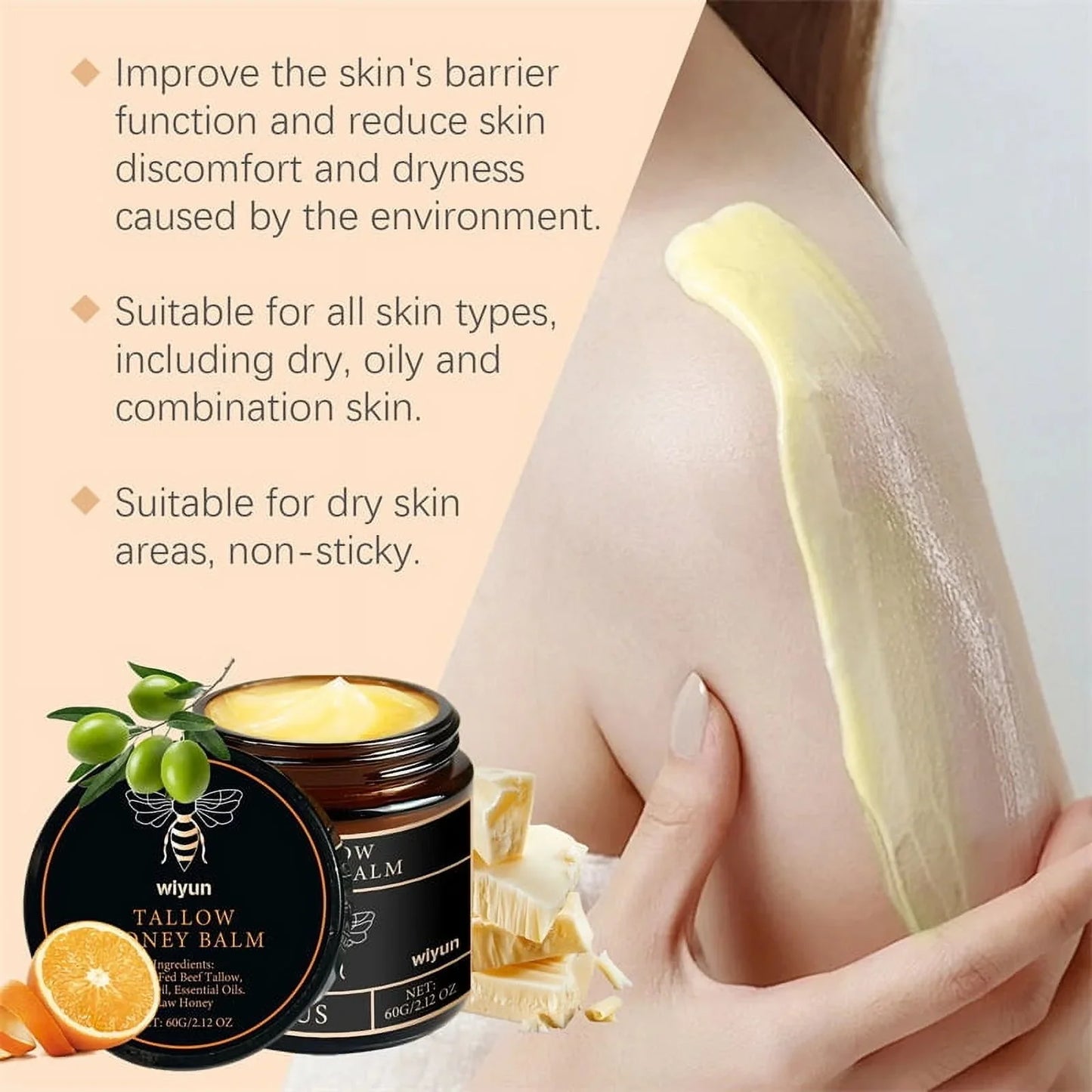 🔥 Last Day: 50% Off! 🔥 Organic Grass-Fed Tallow Balm with Raw Honey - Premium Moisturizer for Soft, Smooth Skin, Reduces Stretch Marks and Wrinkles - Handcrafted All-Natural Solution