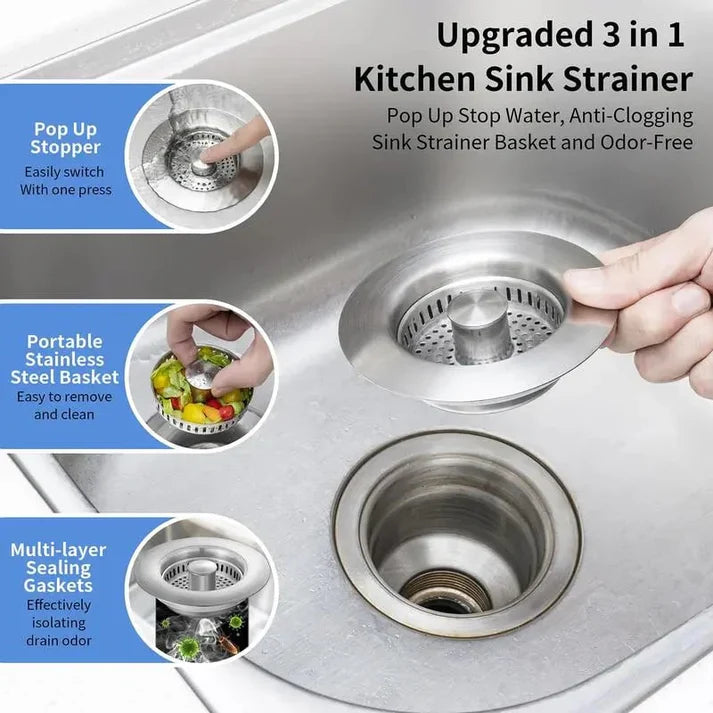 🔥LAST DAY 51% OFF-Upgraded 3 in 1 Kitchen Sink Drain Strainer