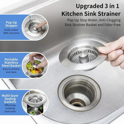 🔥LAST DAY 51% OFF-Upgraded 3 in 1 Kitchen Sink Drain Strainer
