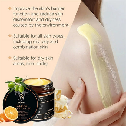 🔥 Last Day: 50% Off! 🔥 Organic Grass-Fed Tallow Balm with Raw Honey - Premium Moisturizer for Soft, Smooth Skin, Reduces Stretch Marks and Wrinkles - Handcrafted All-Natural Solution